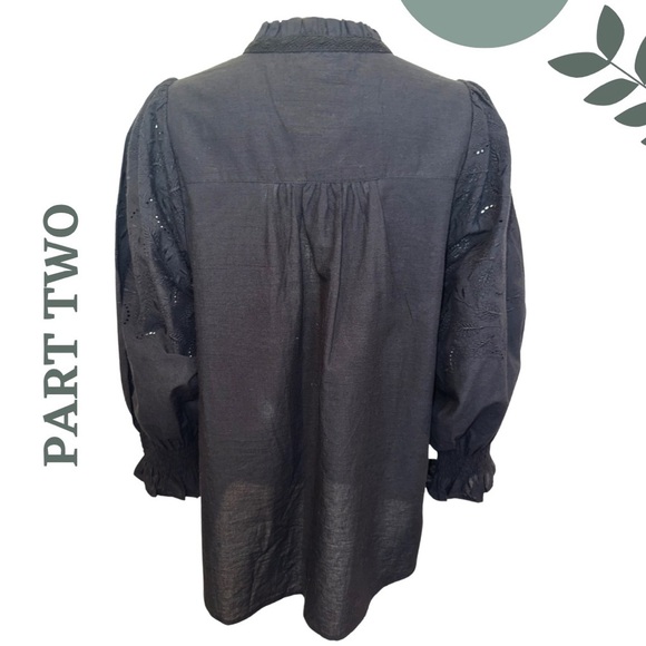 Part Two Black Statement Blouse | Eyelet Embroidered Puff Sleeve Shirt Size 8 - Picture 3 of 8